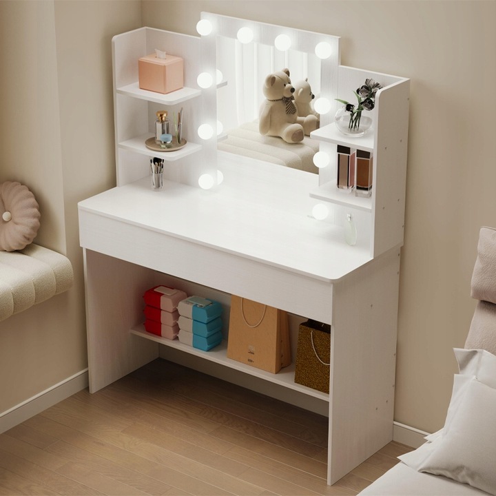 TOALETKA-KOSMETYCZNA-MAKIJAZU-WIZAZU-Z-LUSTREM-LED-LOFT-NOWOCZESNA-110-CM-Kolor-mebla-bialy