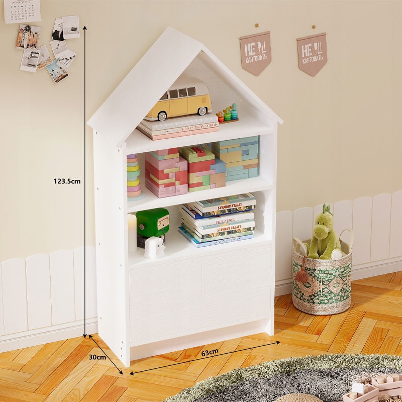 REGAL-DZIECIECY-DOMEK-NA-ZABAWKI-LALKI-KSIAZKI-DUZY-BIALY-SZAFKA-POLKA-63CM-Wysokosc-mebla-123-5-cm