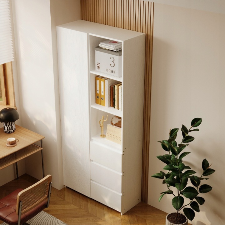 REGAL-NA-KSIAZKI-BIUROWY-3-SZUFLADY-NOWOCZESNY-LOFT-BIALY-WYSOKI-Z-POLKAMI-Marka-Rebiko