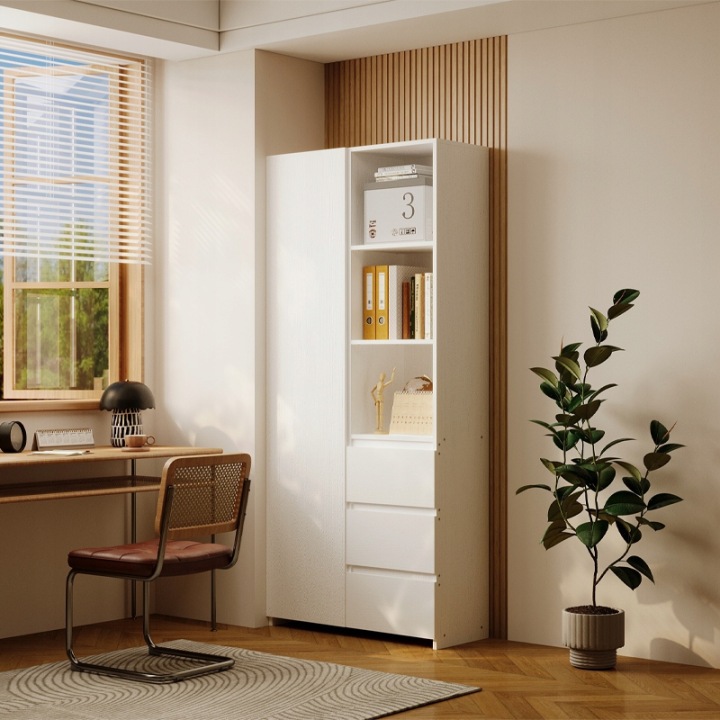 REGAL-NA-KSIAZKI-BIUROWY-3-SZUFLADY-NOWOCZESNY-LOFT-BIALY-WYSOKI-Z-POLKAMI-Stan-opakowania-oryginalne