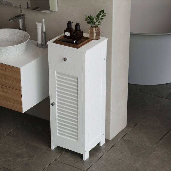 SZAFKA-LAZIENKOWA-SLUPEK-DRZWI-BIALA-WYSOKA-2-POLKI-Z-SZUFLADA-LOFT-87-CM-Marka-Rebiko