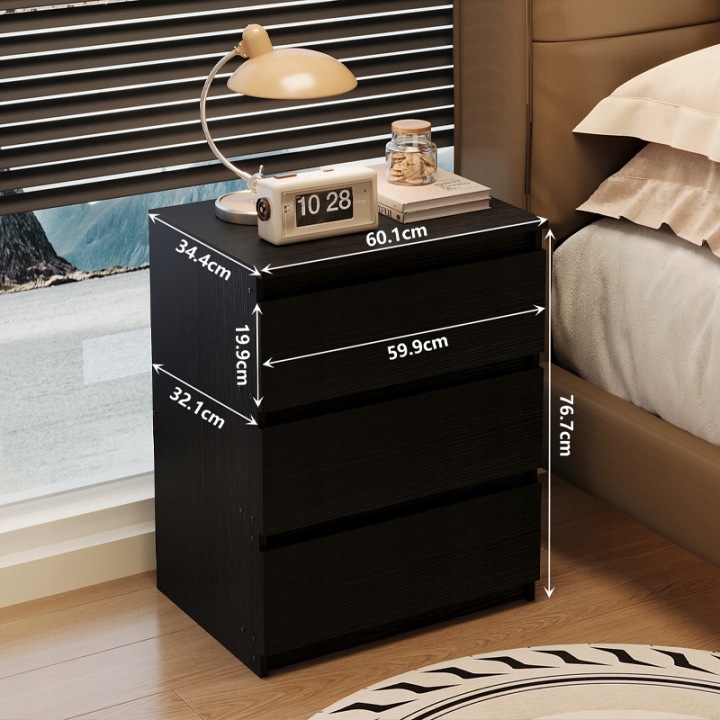 SZAFKA-NOCNA-STOLIK-SYPIALNIA-KOMODA-3-SZUFLADY-CZARNA-LOFT-NOWOCZESNA-60CM-Glebokosc-mebla-34-cm