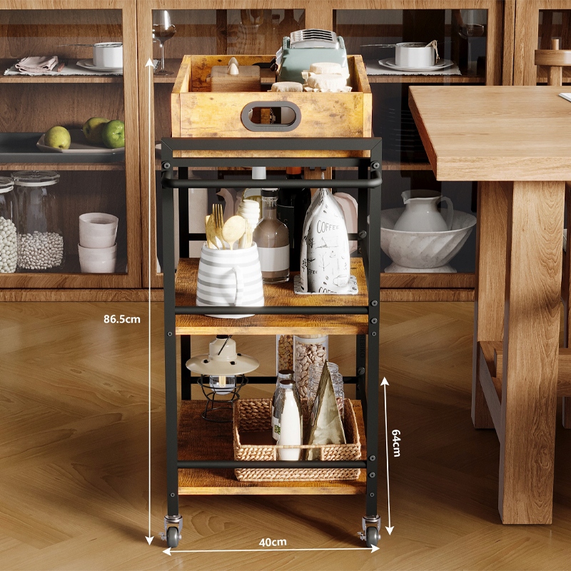 WOZEK-KUCHENNY-ZDEJMOWANA-TACA-BRAZOWY-VINTAGE-RETRO-LOFT-NA-KOLKACH-86-CM-Glebokosc-mebla-40-cm