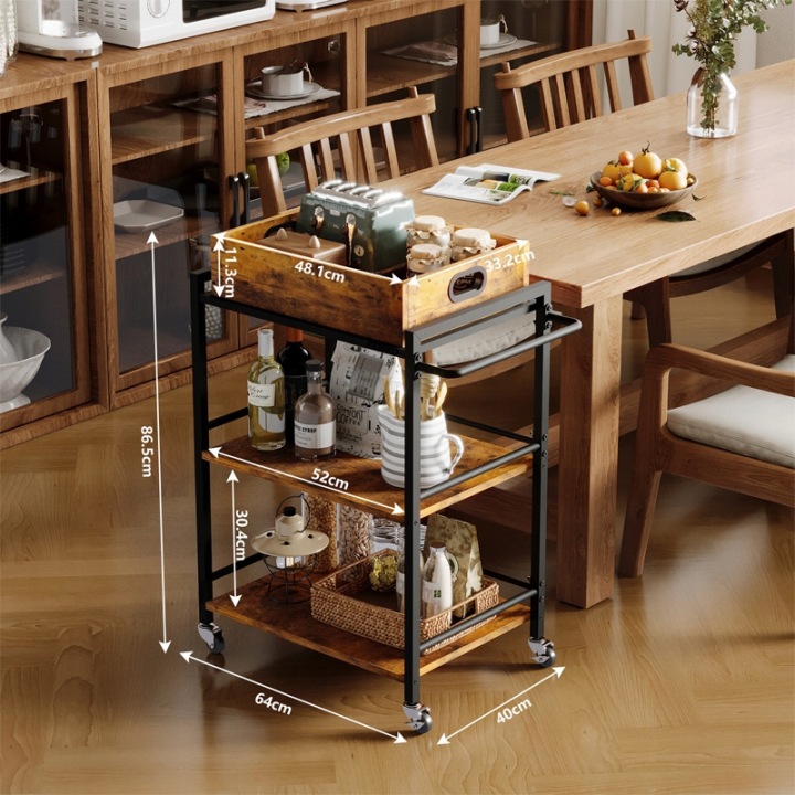 WOZEK-KUCHENNY-ZDEJMOWANA-TACA-BRAZOWY-VINTAGE-RETRO-LOFT-NA-KOLKACH-86-CM-Szerokosc-mebla-64-cm