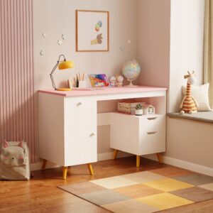 Biurko dla dziewczyny białe z różowym blatem loft 110 cm